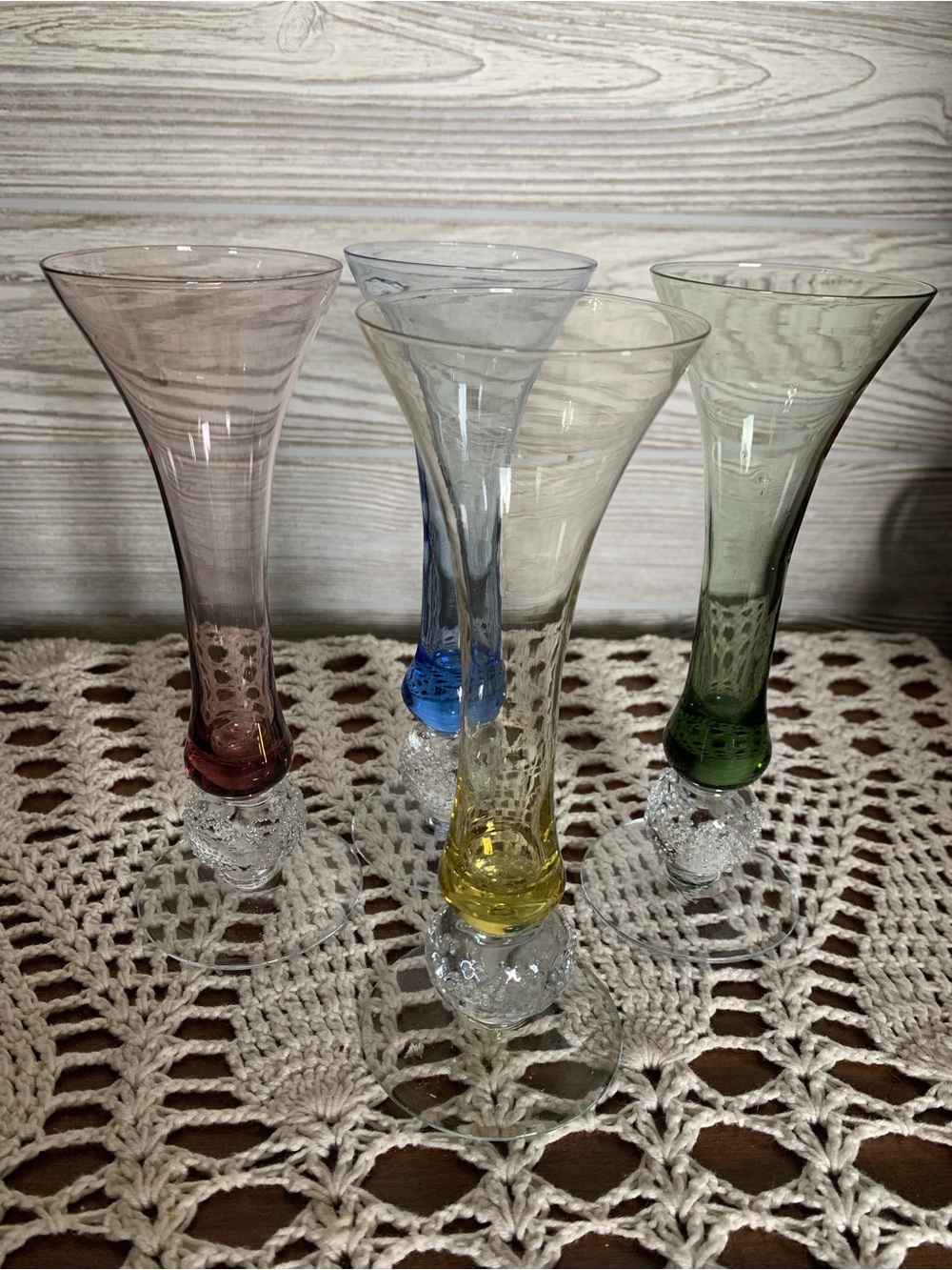 Handblown Colored Glass Champagne Flutes- Set of 4